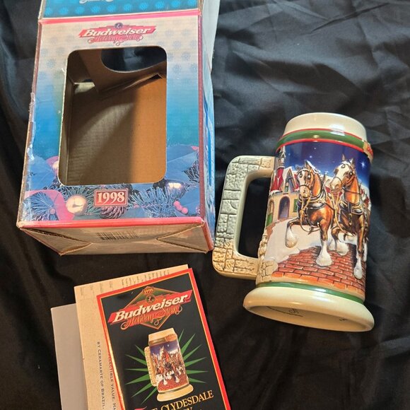 BUDWEISER Stoneware Raised Relief Clydesdale Horses Collectible Beer Stein - Picture 5 of 9